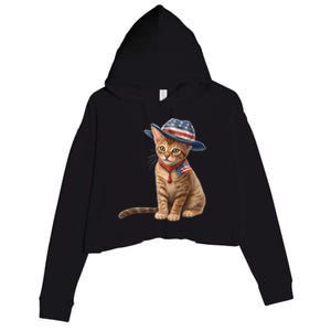 American Cat 4th Of July Cat Patriotic Cats Abyssinian Kitten Crop Fleece Hoodie