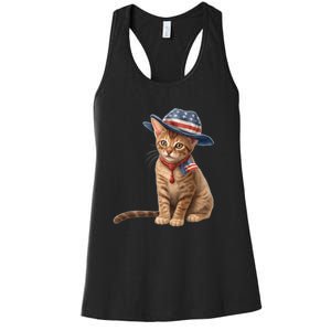 American Cat 4th Of July Cat Patriotic Cats Abyssinian Kitten Women's Racerback Tank