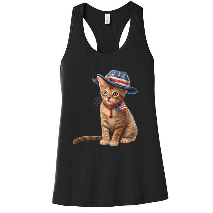 American Cat 4th Of July Cat Patriotic Cats Abyssinian Kitten Women's Racerback Tank