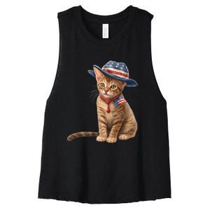 American Cat 4th Of July Cat Patriotic Cats Abyssinian Kitten Women's Racerback Cropped Tank