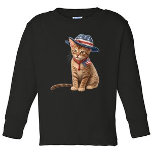 American Cat 4th Of July Cat Patriotic Cats Abyssinian Kitten Toddler Long Sleeve Shirt