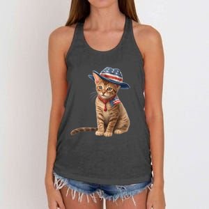 American Cat 4th Of July Cat Patriotic Cats Abyssinian Kitten Women's Knotted Racerback Tank