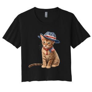 American Cat 4th Of July Cat Patriotic Cats Abyssinian Kitten Women's Crop Top Tee