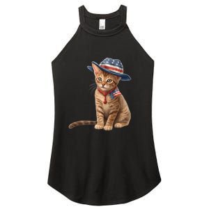 American Cat 4th Of July Cat Patriotic Cats Abyssinian Kitten Women's Perfect Tri Rocker Tank