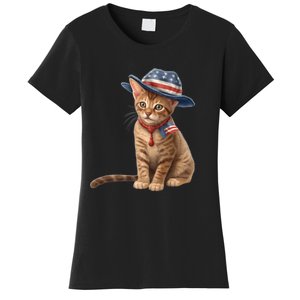 American Cat 4th Of July Cat Patriotic Cats Abyssinian Kitten Women's T-Shirt