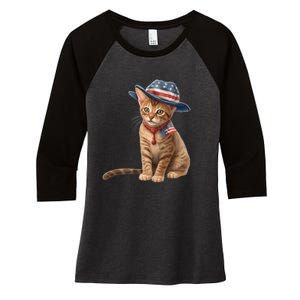 American Cat 4th Of July Cat Patriotic Cats Abyssinian Kitten Women's Tri-Blend 3/4-Sleeve Raglan Shirt