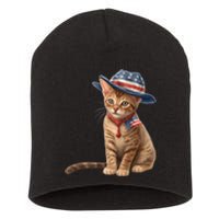 American Cat 4th Of July Cat Patriotic Cats Abyssinian Kitten Short Acrylic Beanie