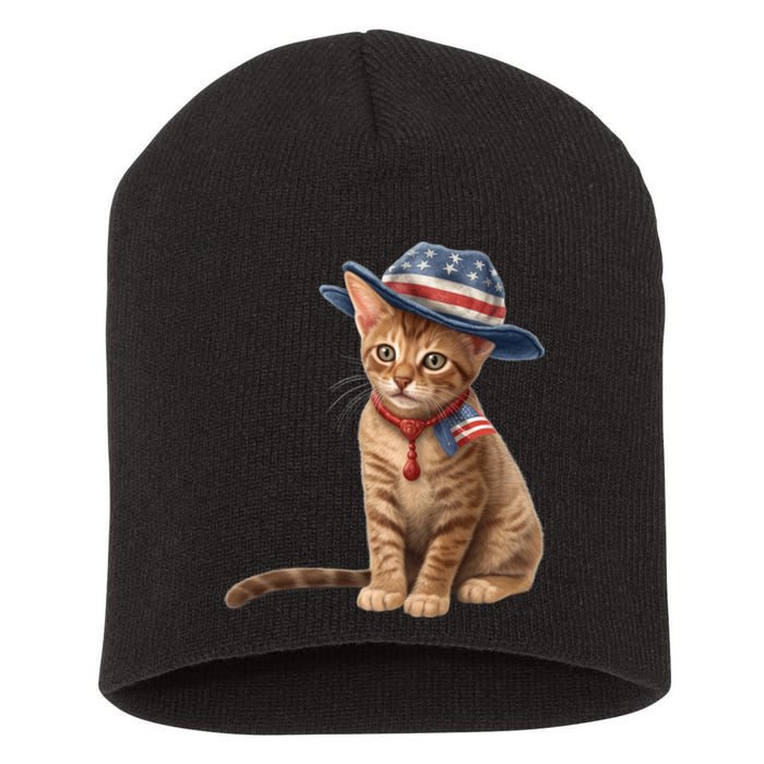 American Cat 4th Of July Cat Patriotic Cats Abyssinian Kitten Short Acrylic Beanie