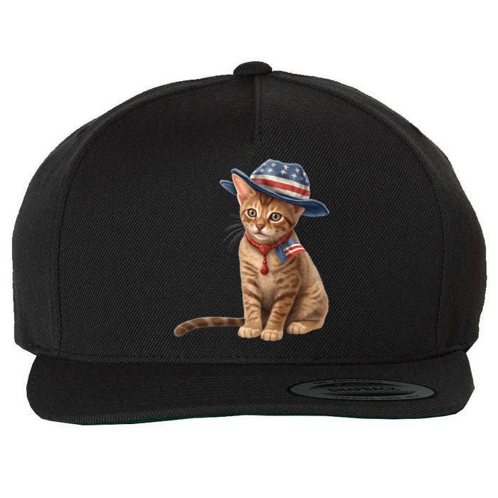 American Cat 4th Of July Cat Patriotic Cats Abyssinian Kitten Wool Snapback Cap