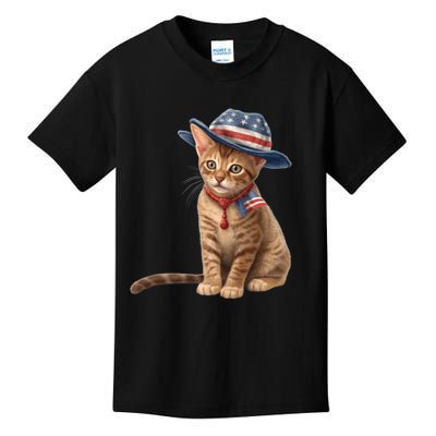 American Cat 4th Of July Cat Patriotic Cats Abyssinian Kitten Kids T-Shirt