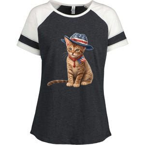 American Cat 4th Of July Cat Patriotic Cats Abyssinian Kitten Enza Ladies Jersey Colorblock Tee