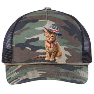 American Cat 4th Of July Cat Patriotic Cats Abyssinian Kitten Retro Rope Trucker Hat Cap