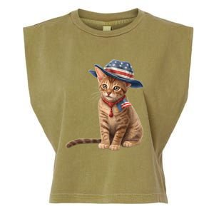 American Cat 4th Of July Cat Patriotic Cats Abyssinian Kitten Garment-Dyed Women's Muscle Tee