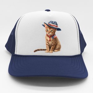 American Cat 4th Of July Cat Patriotic Cats Abyssinian Kitten Trucker Hat