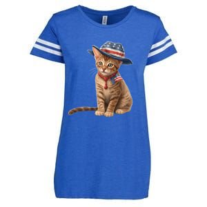 American Cat 4th Of July Cat Patriotic Cats Abyssinian Kitten Enza Ladies Jersey Football T-Shirt