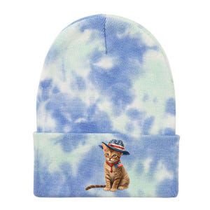 American Cat 4th Of July Cat Patriotic Cats Abyssinian Kitten Tie Dye 12in Knit Beanie