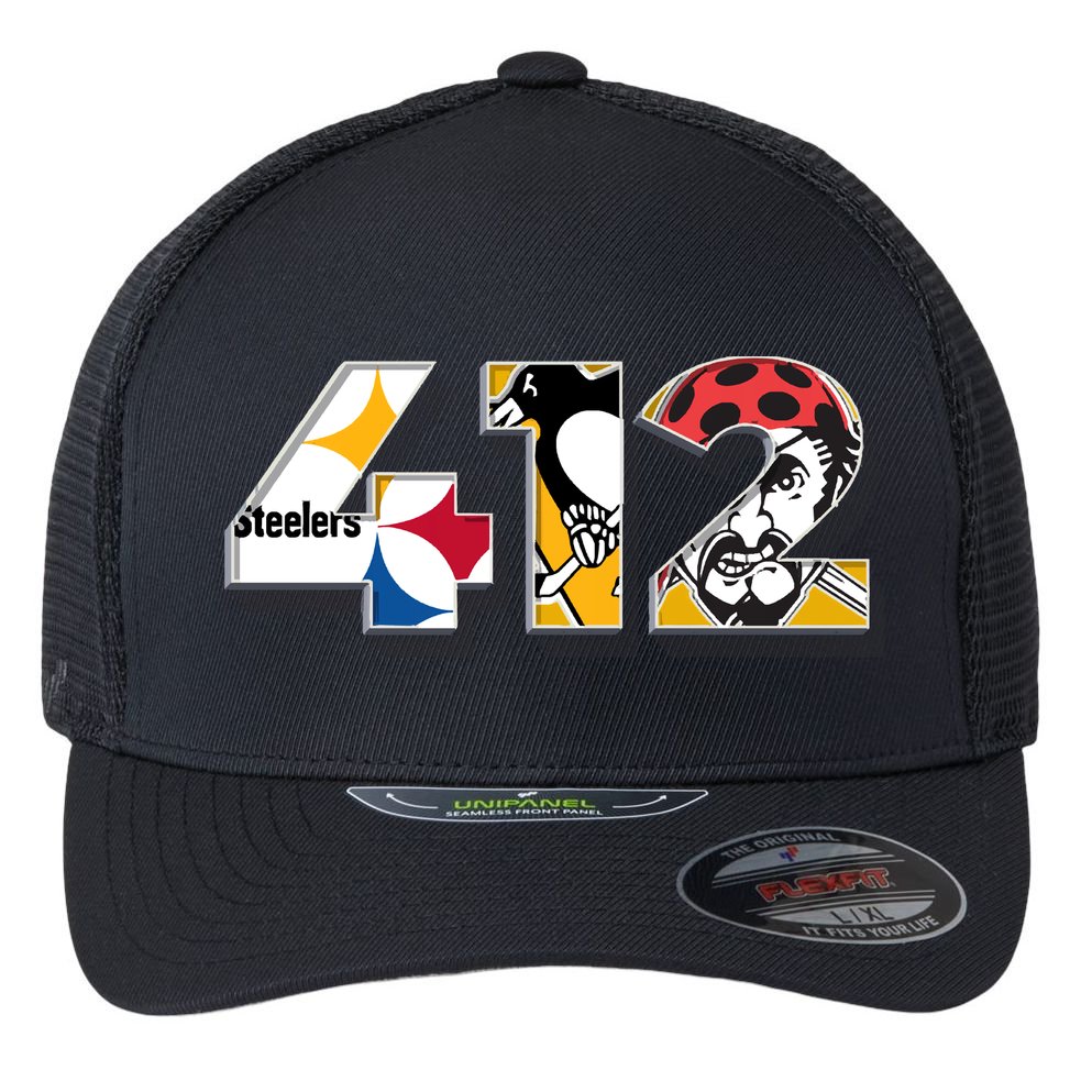 Area Code 412 Sports Teams For Pittsburgh Flexfit Unipanel Trucker Cap