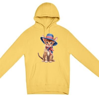 American Cat 4th Of July Cat Patriotic Cats Abyssinian Kitten Premium Pullover Hoodie