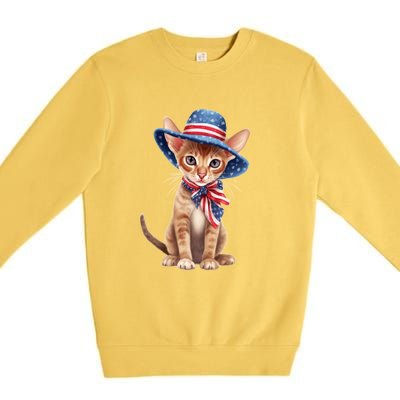 American Cat 4th Of July Cat Patriotic Cats Abyssinian Kitten Premium Crewneck Sweatshirt