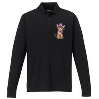 American Cat 4th Of July Cat Patriotic Cats Abyssinian Kitten Performance Long Sleeve Polo