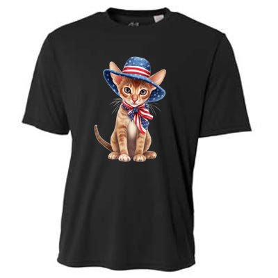 American Cat 4th Of July Cat Patriotic Cats Abyssinian Kitten Cooling Performance Crew T-Shirt