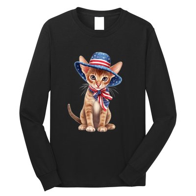 American Cat 4th Of July Cat Patriotic Cats Abyssinian Kitten Long Sleeve Shirt