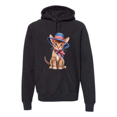 American Cat 4th Of July Cat Patriotic Cats Abyssinian Kitten Premium Hoodie