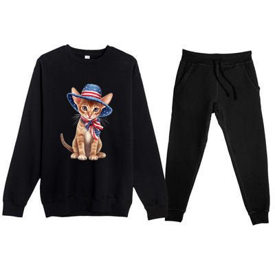 American Cat 4th Of July Cat Patriotic Cats Abyssinian Kitten Premium Crewneck Sweatsuit Set