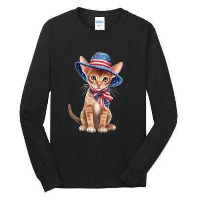 American Cat 4th Of July Cat Patriotic Cats Abyssinian Kitten Tall Long Sleeve T-Shirt