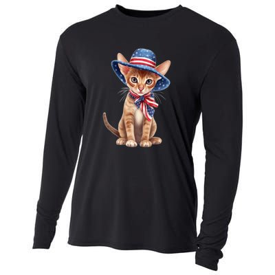 American Cat 4th Of July Cat Patriotic Cats Abyssinian Kitten Cooling Performance Long Sleeve Crew