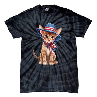 American Cat 4th Of July Cat Patriotic Cats Abyssinian Kitten Tie-Dye T-Shirt