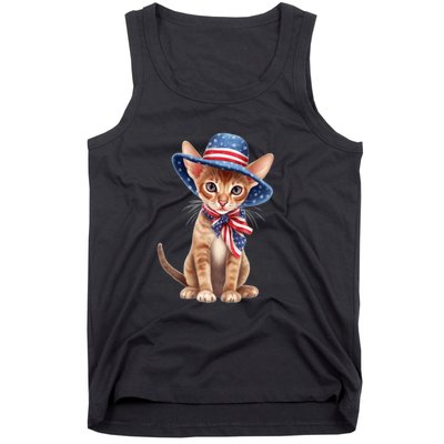 American Cat 4th Of July Cat Patriotic Cats Abyssinian Kitten Tank Top