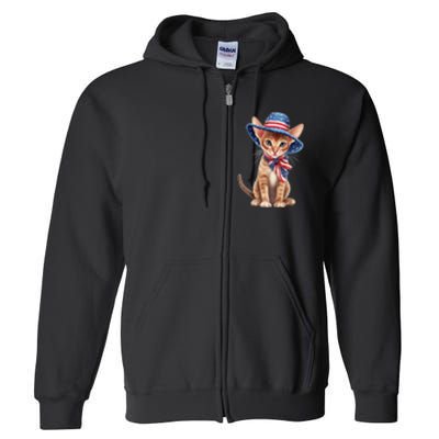 American Cat 4th Of July Cat Patriotic Cats Abyssinian Kitten Full Zip Hoodie