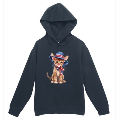 American Cat 4th Of July Cat Patriotic Cats Abyssinian Kitten Urban Pullover Hoodie