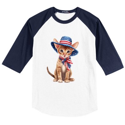 American Cat 4th Of July Cat Patriotic Cats Abyssinian Kitten Baseball Sleeve Shirt