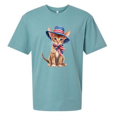 American Cat 4th Of July Cat Patriotic Cats Abyssinian Kitten Sueded Cloud Jersey T-Shirt