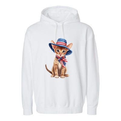 American Cat 4th Of July Cat Patriotic Cats Abyssinian Kitten Garment-Dyed Fleece Hoodie