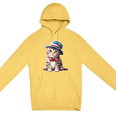 American Cat 4th Of July Cat Patriotic Cats American Shorthair Kitten Premium Pullover Hoodie