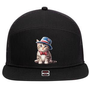 American Cat 4th Of July Cat Patriotic Cats American Shorthair Kitten 7 Panel Mesh Trucker Snapback Hat