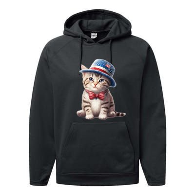 American Cat 4th Of July Cat Patriotic Cats American Shorthair Kitten Performance Fleece Hoodie