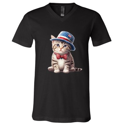 American Cat 4th Of July Cat Patriotic Cats American Shorthair Kitten V-Neck T-Shirt