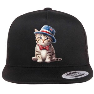 American Cat 4th Of July Cat Patriotic Cats American Shorthair Kitten Flat Bill Trucker Hat