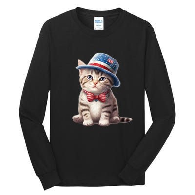 American Cat 4th Of July Cat Patriotic Cats American Shorthair Kitten Tall Long Sleeve T-Shirt