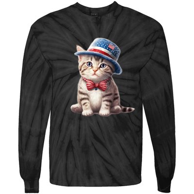 American Cat 4th Of July Cat Patriotic Cats American Shorthair Kitten Tie-Dye Long Sleeve Shirt