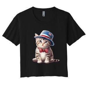 American Cat 4th Of July Cat Patriotic Cats American Shorthair Kitten Women's Crop Top Tee