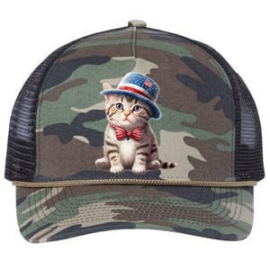 American Cat 4th Of July Cat Patriotic Cats American Shorthair Kitten Retro Rope Trucker Hat Cap