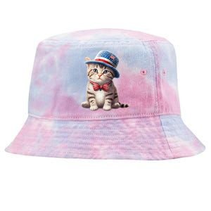 American Cat 4th Of July Cat Patriotic Cats American Shorthair Kitten Tie-Dyed Bucket Hat