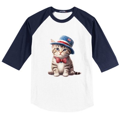 American Cat 4th Of July Cat Patriotic Cats American Shorthair Kitten Baseball Sleeve Shirt