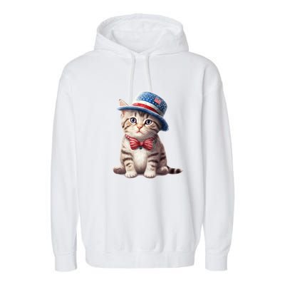 American Cat 4th Of July Cat Patriotic Cats American Shorthair Kitten Garment-Dyed Fleece Hoodie