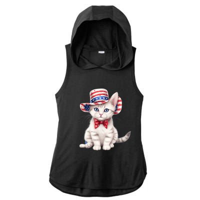 American Cat 4th Of July Cat Patriotic Cats American Shorthair Kitten Ladies PosiCharge Tri-Blend Wicking Draft Hoodie Tank